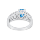 Vintage Oval Engagement Ring Round Simulated Cubic Zirconia 925 Sterling Silver