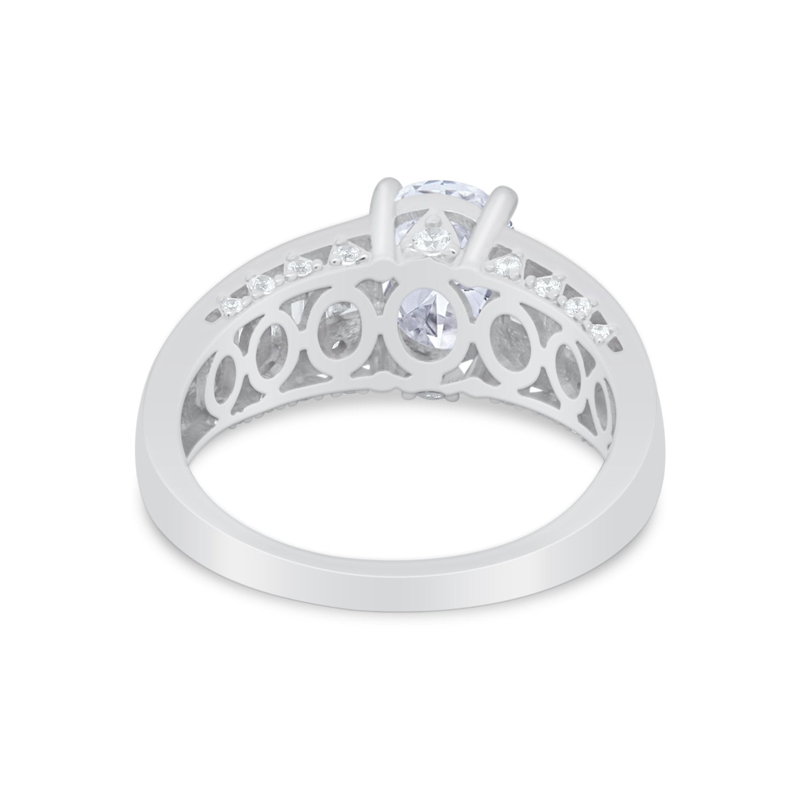 Vintage Oval Engagement Ring Round Simulated Cubic Zirconia 925 Sterling Silver