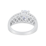 Vintage Oval Engagement Ring Round Simulated Cubic Zirconia 925 Sterling Silver