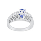 Vintage Oval Engagement Ring Round Simulated Cubic Zirconia 925 Sterling Silver