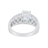 Vintage Oval Engagement Ring Round Simulated Cubic Zirconia 925 Sterling Silver