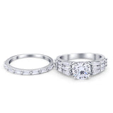 Two Piece Ring Band Bridal Round Simulated Cubic Zirconia 925 Sterling Silver