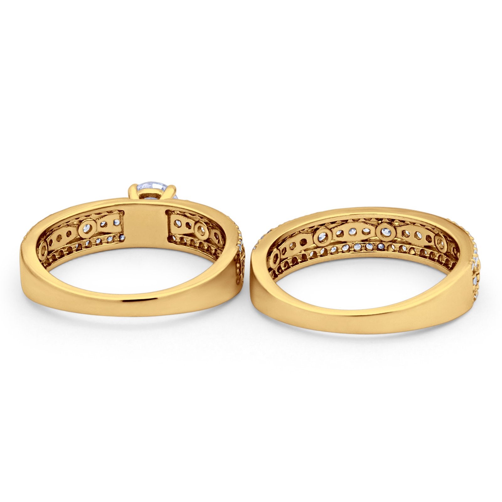 Two Piece Bridal Set Ring Round Simulated Cubic Zirconia 925 Sterling Silver