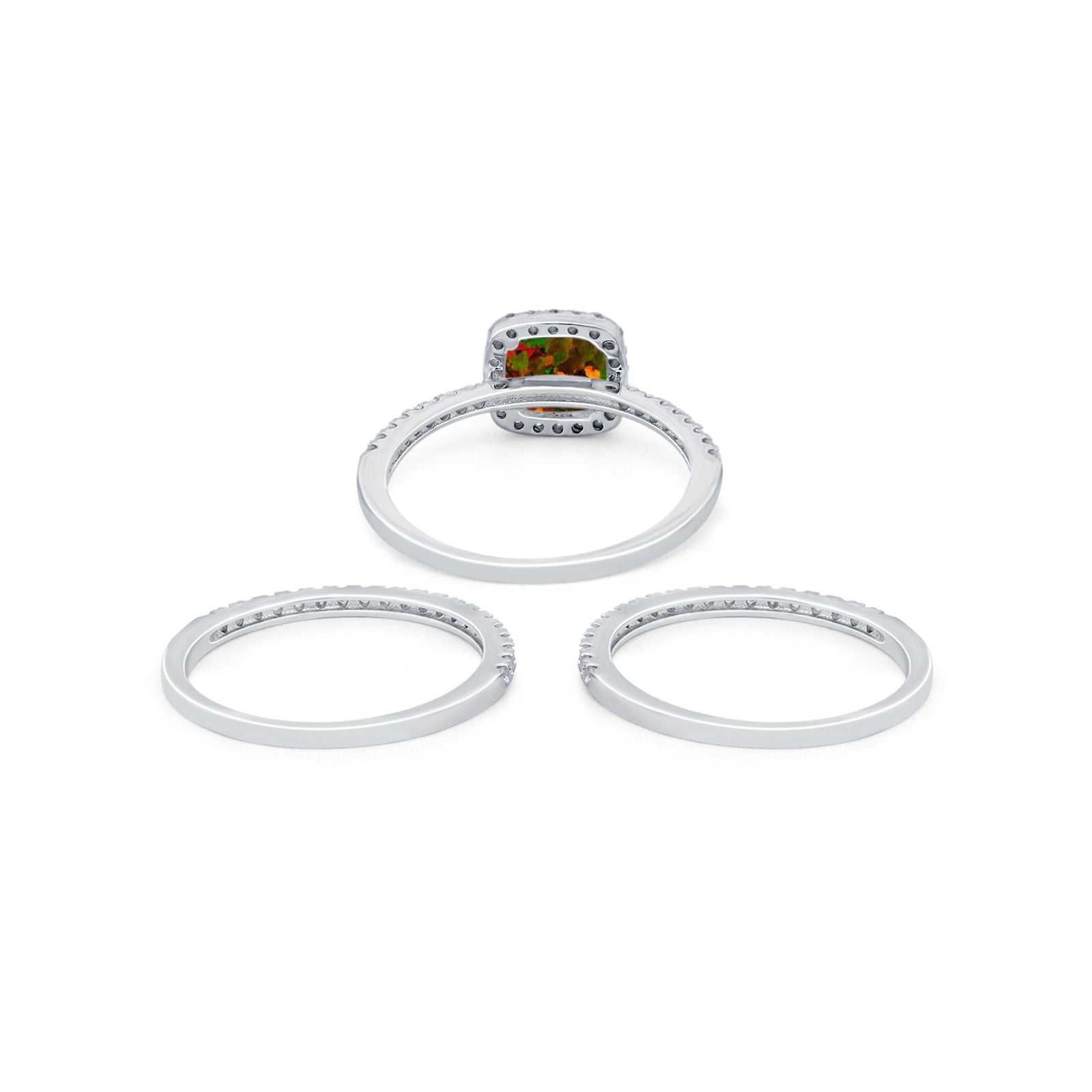 3Piece Wedding Ring Band Round Simulated Cubic Zirconia 925 Sterling Silver