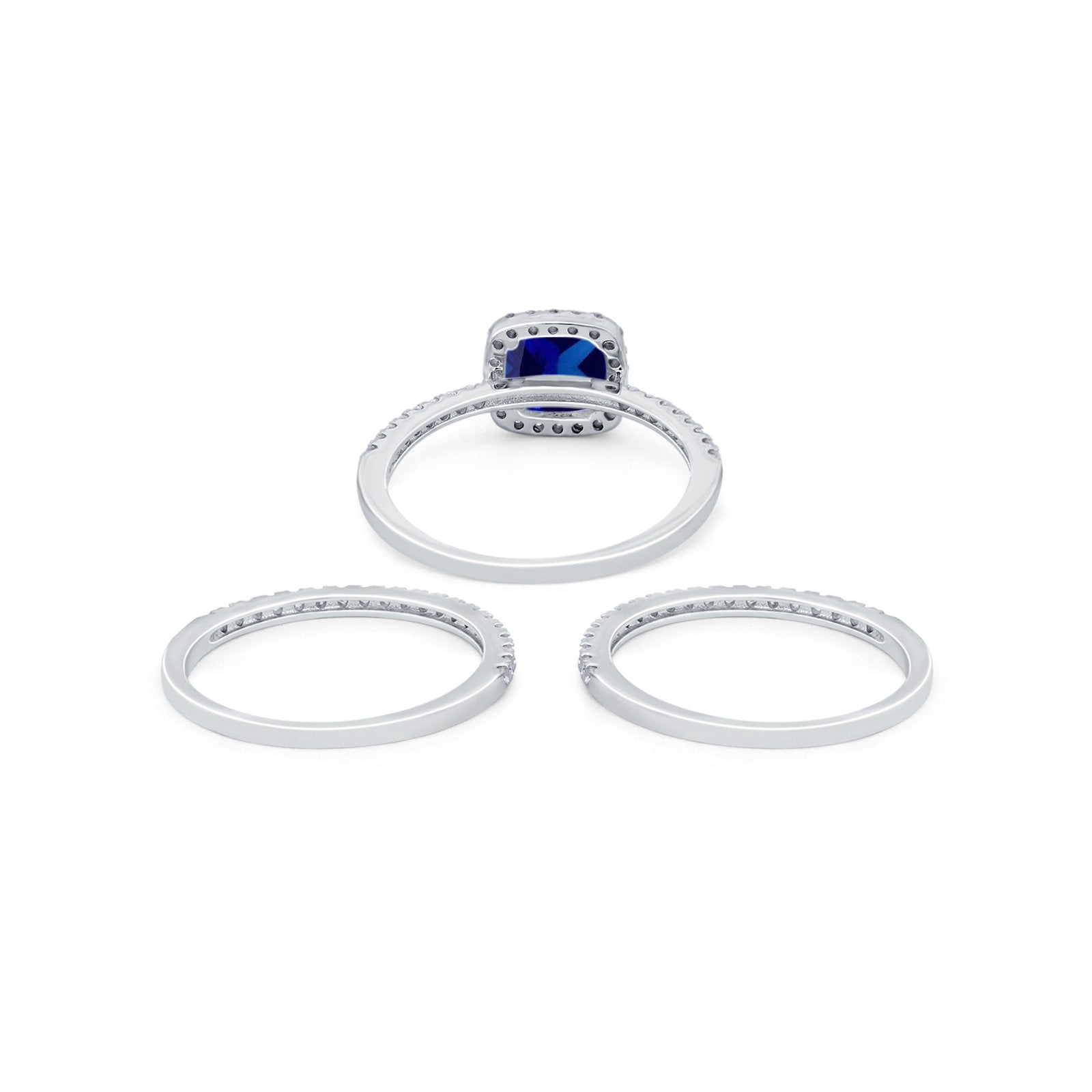 3Piece Wedding Ring Band Round Simulated Cubic Zirconia 925 Sterling Silver