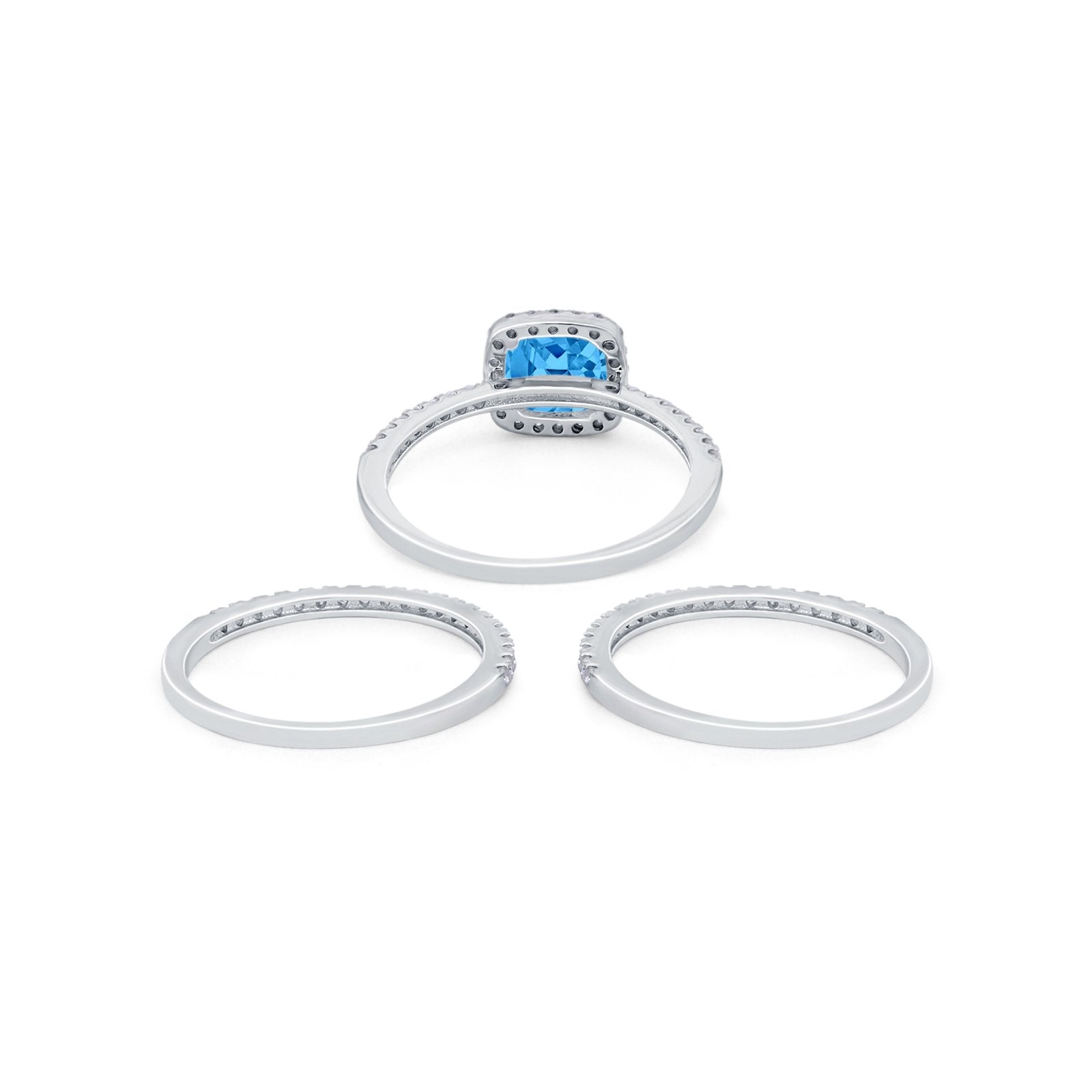 3Piece Wedding Ring Band Round Simulated Cubic Zirconia 925 Sterling Silver