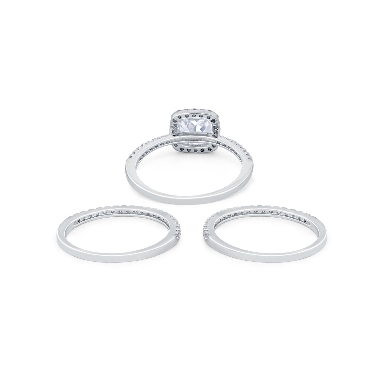 3Piece Wedding Ring Band Round Simulated Cubic Zirconia 925 Sterling Silver