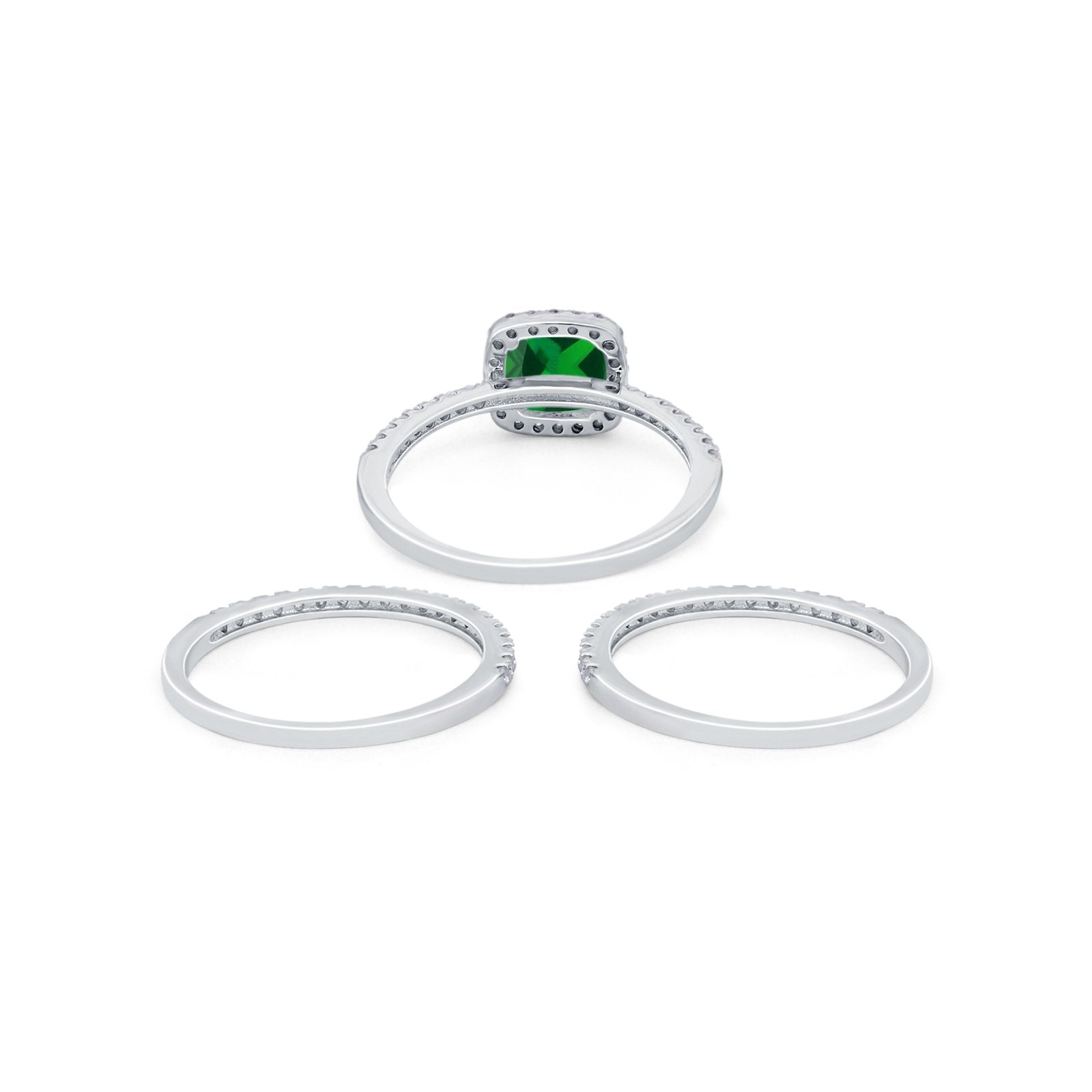 3Piece Wedding Ring Band Round Simulated Cubic Zirconia 925 Sterling Silver