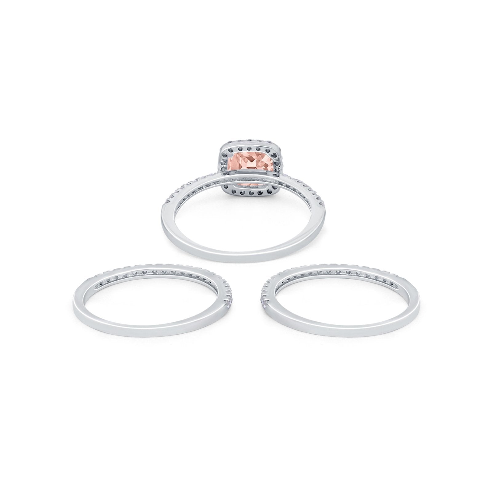 3Piece Wedding Ring Band Round Simulated Cubic Zirconia 925 Sterling Silver