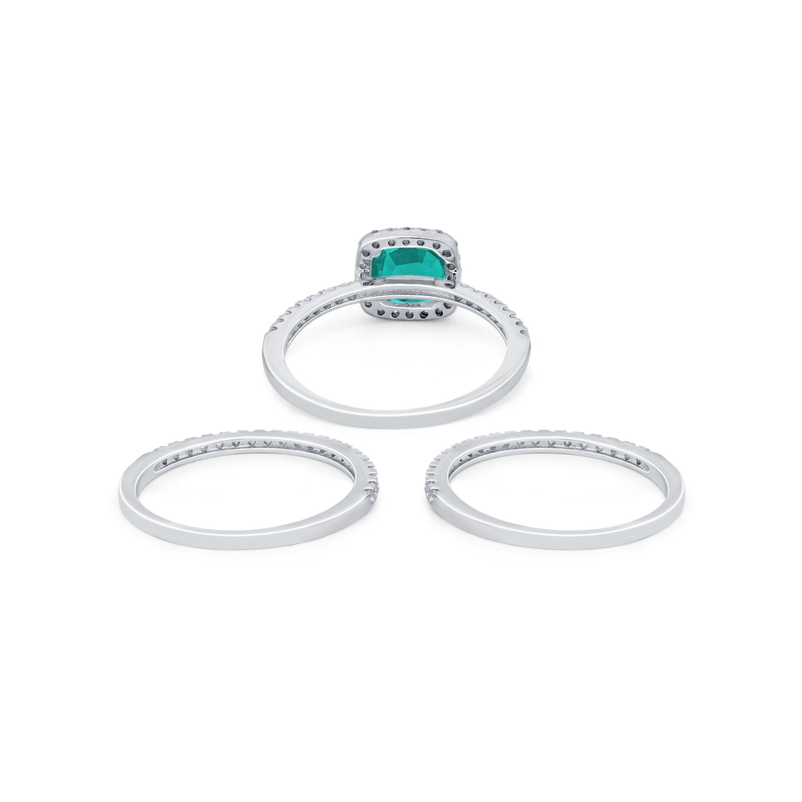3Piece Wedding Ring Band Round Simulated Cubic Zirconia 925 Sterling Silver