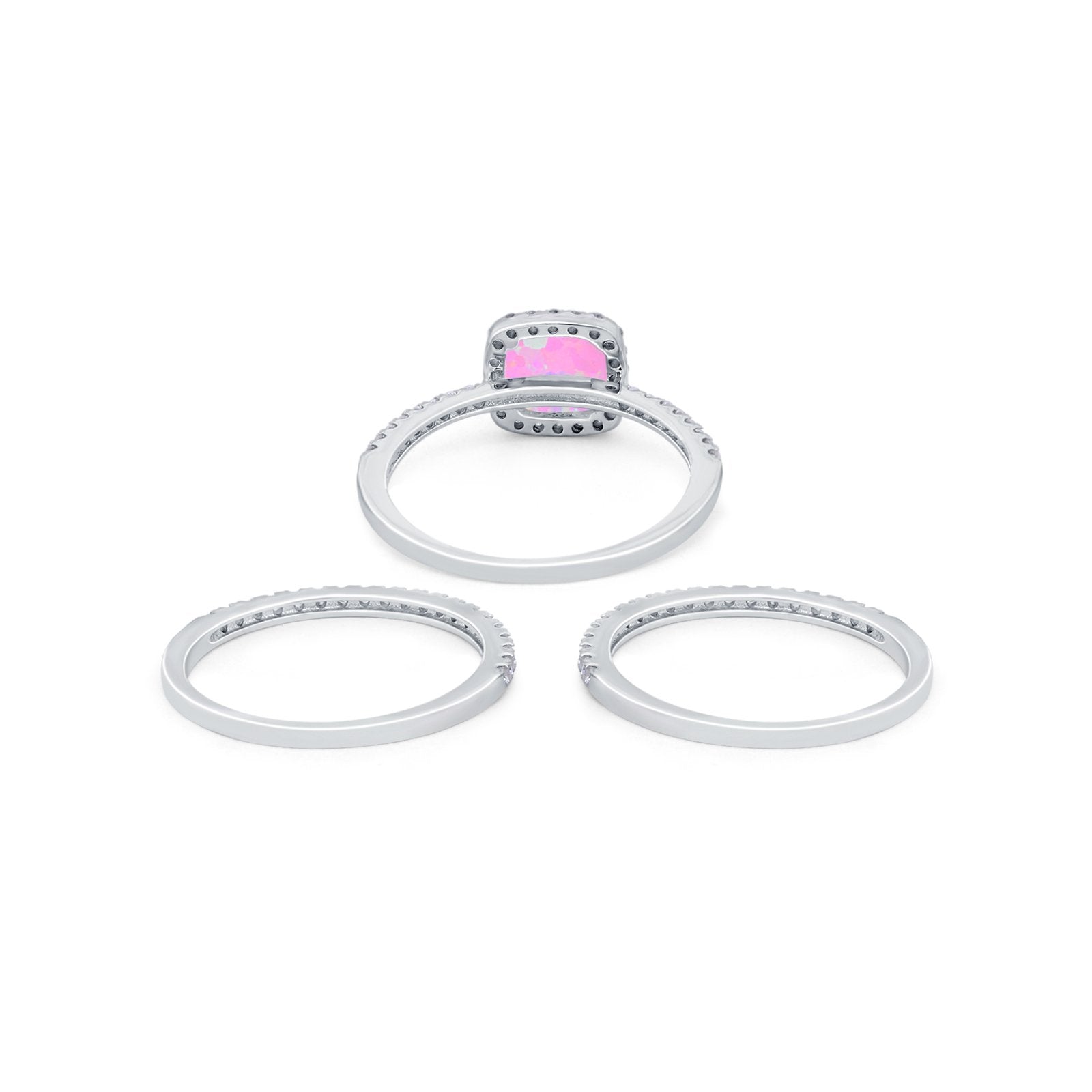 3Piece Wedding Ring Band Round Simulated Cubic Zirconia 925 Sterling Silver