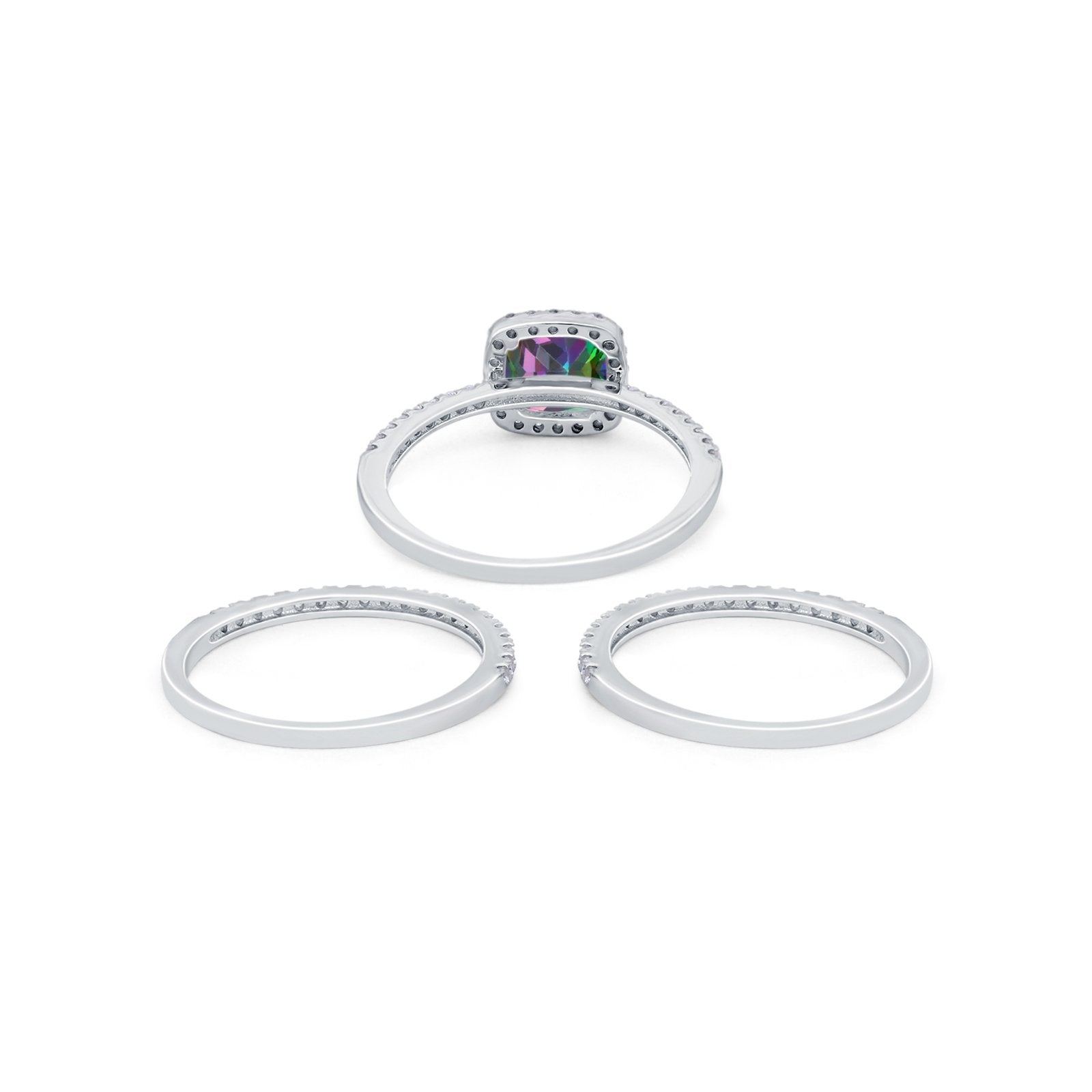 3Piece Wedding Ring Band Round Simulated Cubic Zirconia 925 Sterling Silver