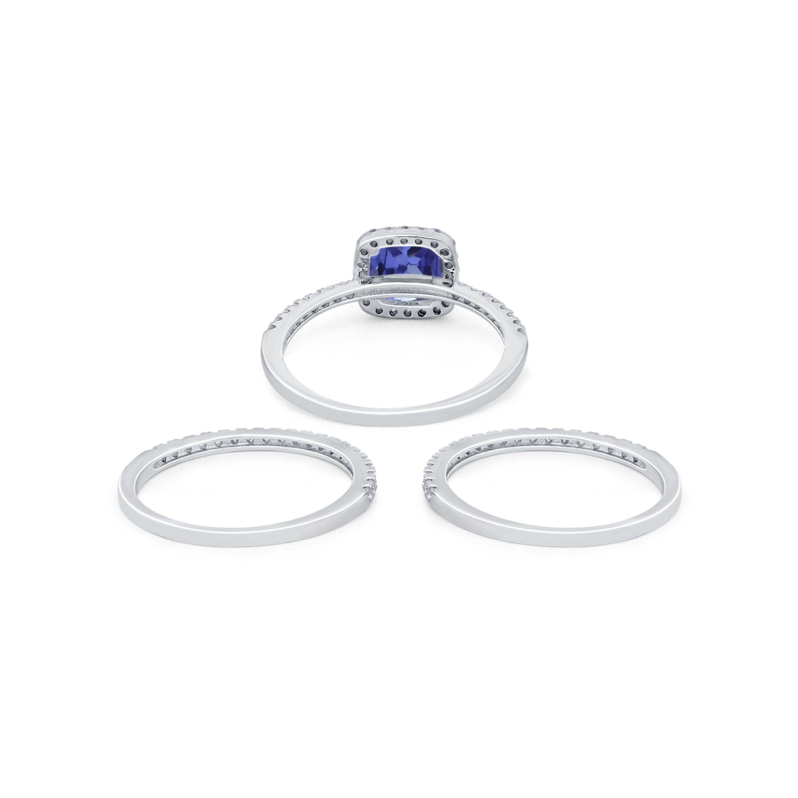 3Piece Wedding Ring Band Round Simulated Cubic Zirconia 925 Sterling Silver