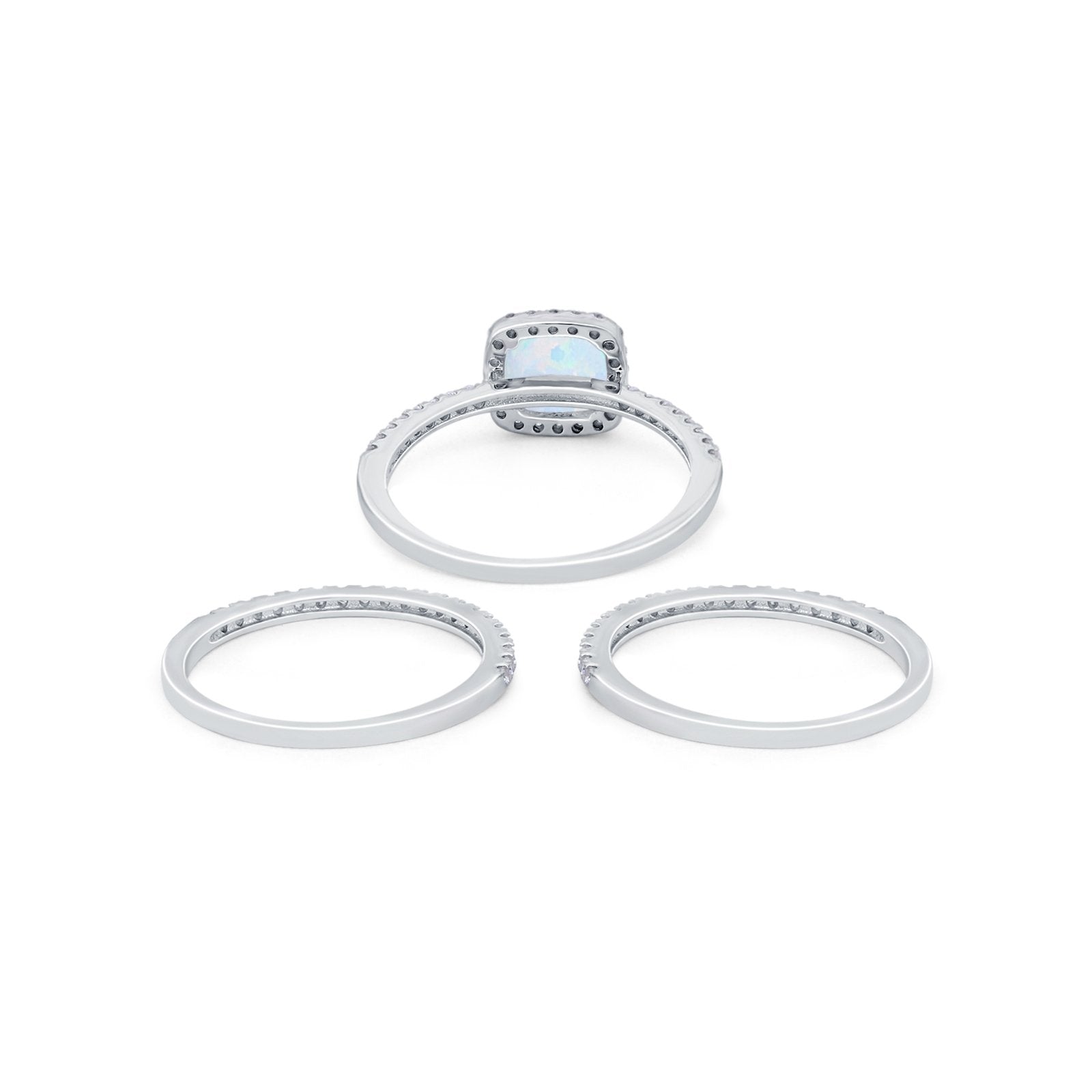 3Piece Wedding Ring Band Round Simulated Cubic Zirconia 925 Sterling Silver