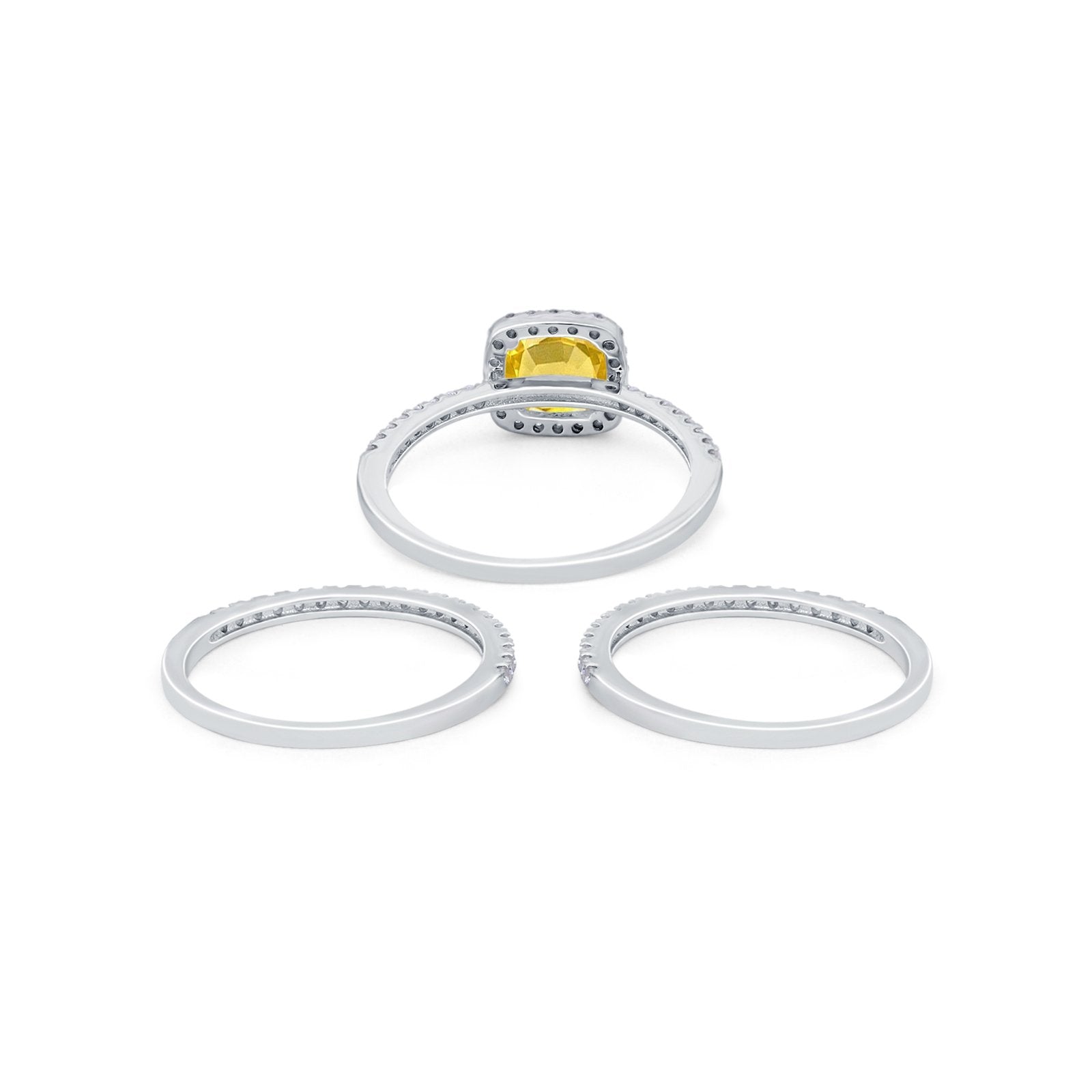 3Piece Wedding Ring Band Round Simulated Cubic Zirconia 925 Sterling Silver