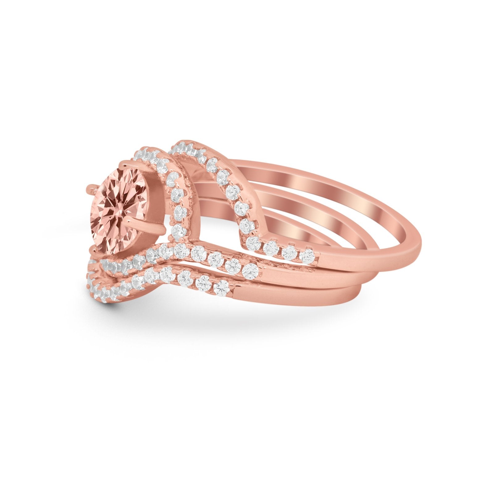 Three Piece Ring Band Round Simulated Cubic Zirconia 925 Sterling Silver