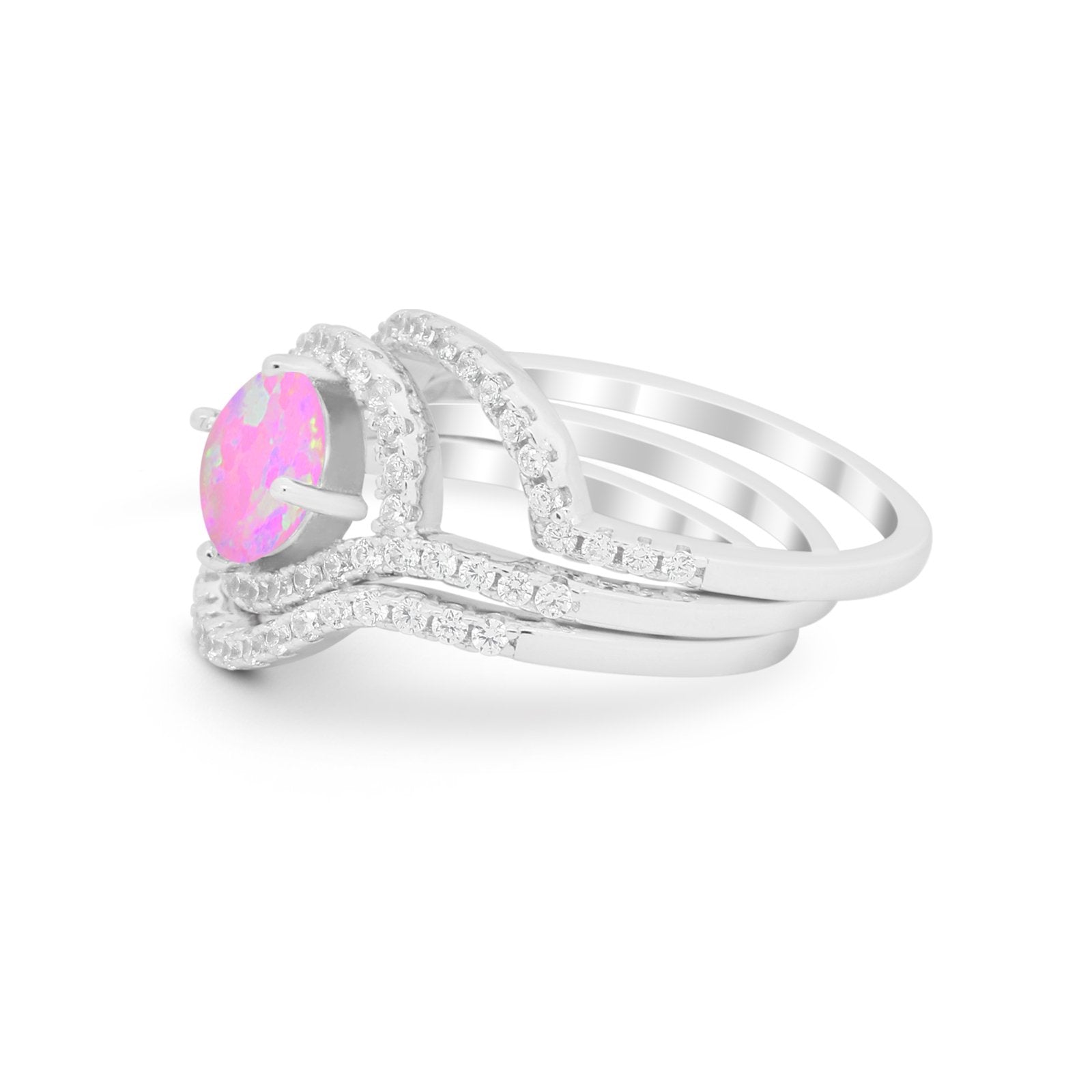 Three Piece Ring Band Round Simulated Cubic Zirconia 925 Sterling Silver