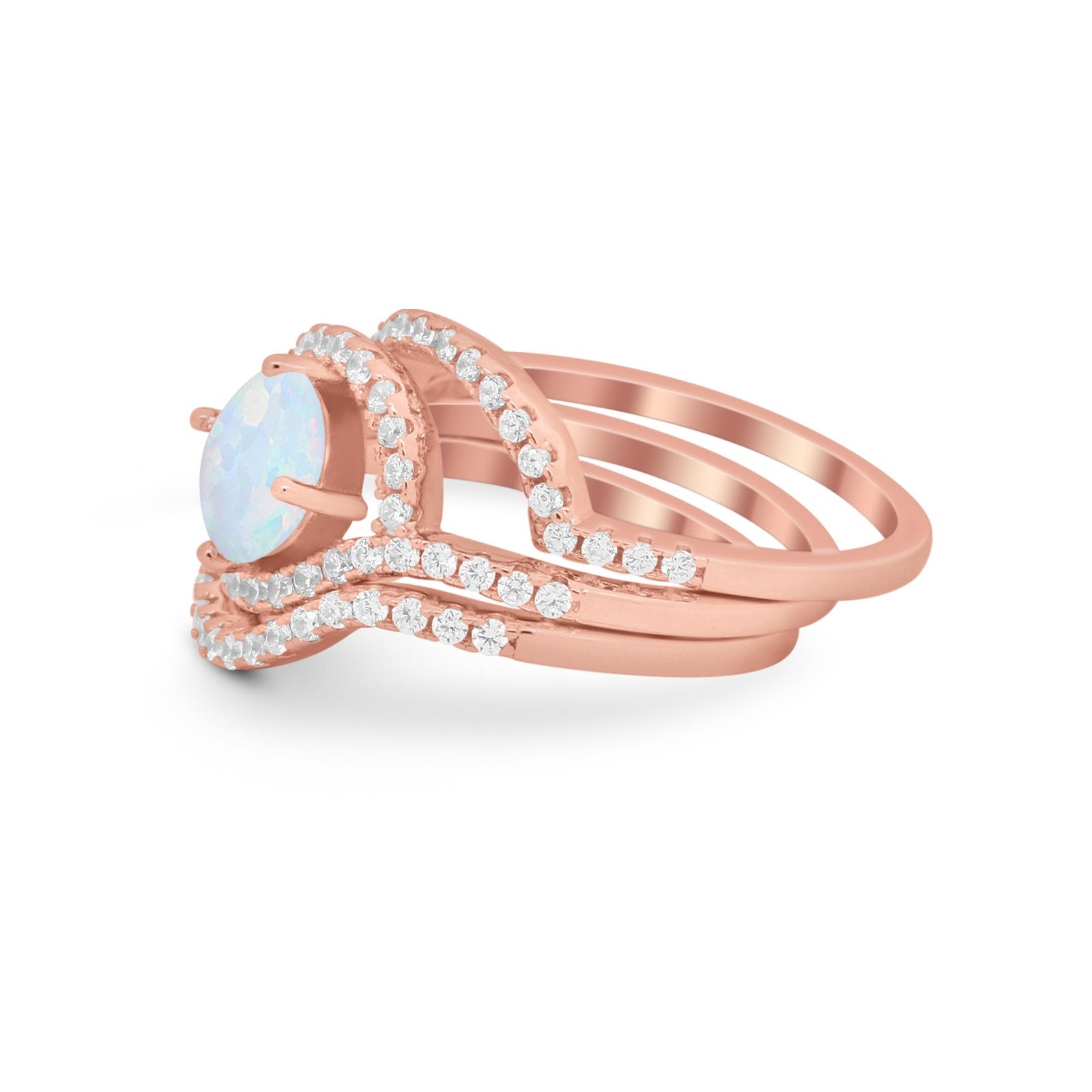 Three Piece Ring Band Round Simulated Cubic Zirconia 925 Sterling Silver