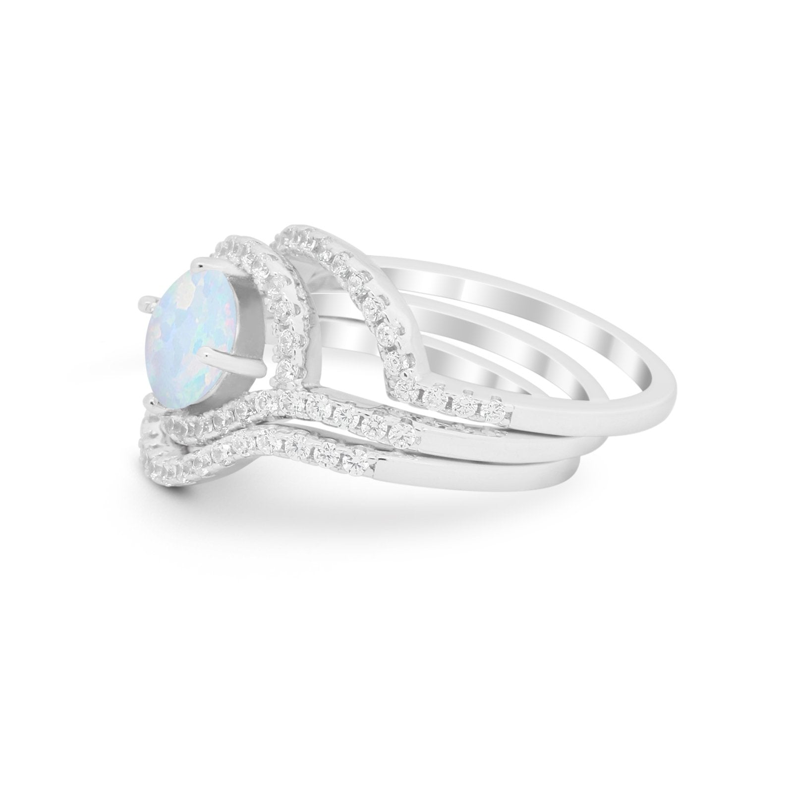 Three Piece Ring Band Round Simulated Cubic Zirconia 925 Sterling Silver