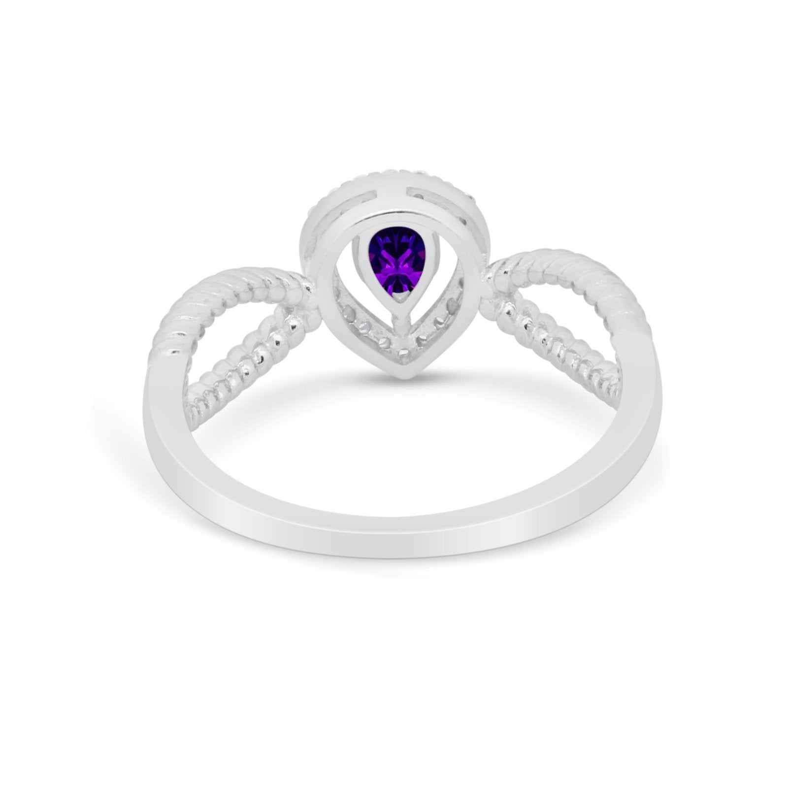 Teardrop Wedding Ring Pear Round Simulated Cubic Zirconia 925 Sterling Silver