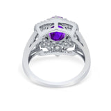 Art Deco Oval Wedding Ring Round Simulated Cubic Zirconia 925 Sterling Silver