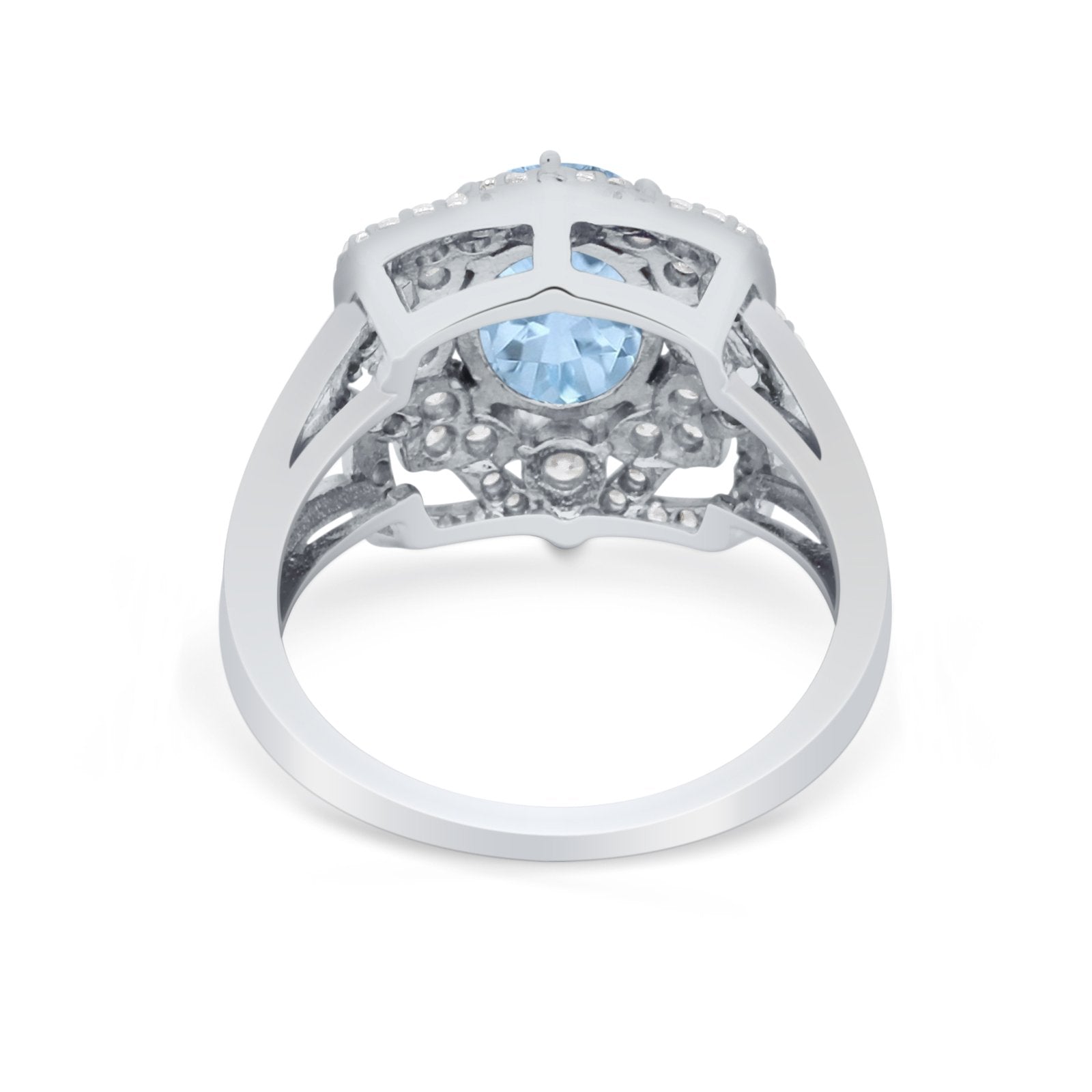 Art Deco Oval Wedding Ring Round Simulated Cubic Zirconia 925 Sterling Silver
