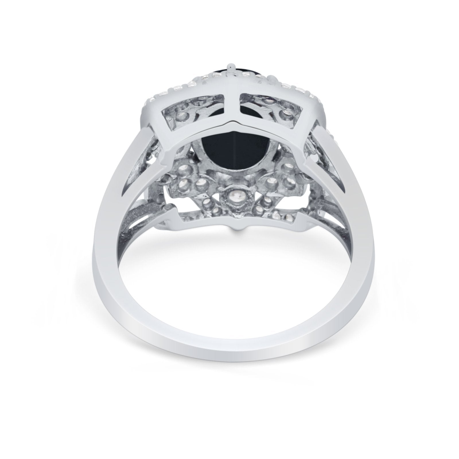 Art Deco Oval Wedding Ring Round Simulated Cubic Zirconia 925 Sterling Silver
