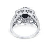 Art Deco Oval Wedding Ring Round Simulated Cubic Zirconia 925 Sterling Silver