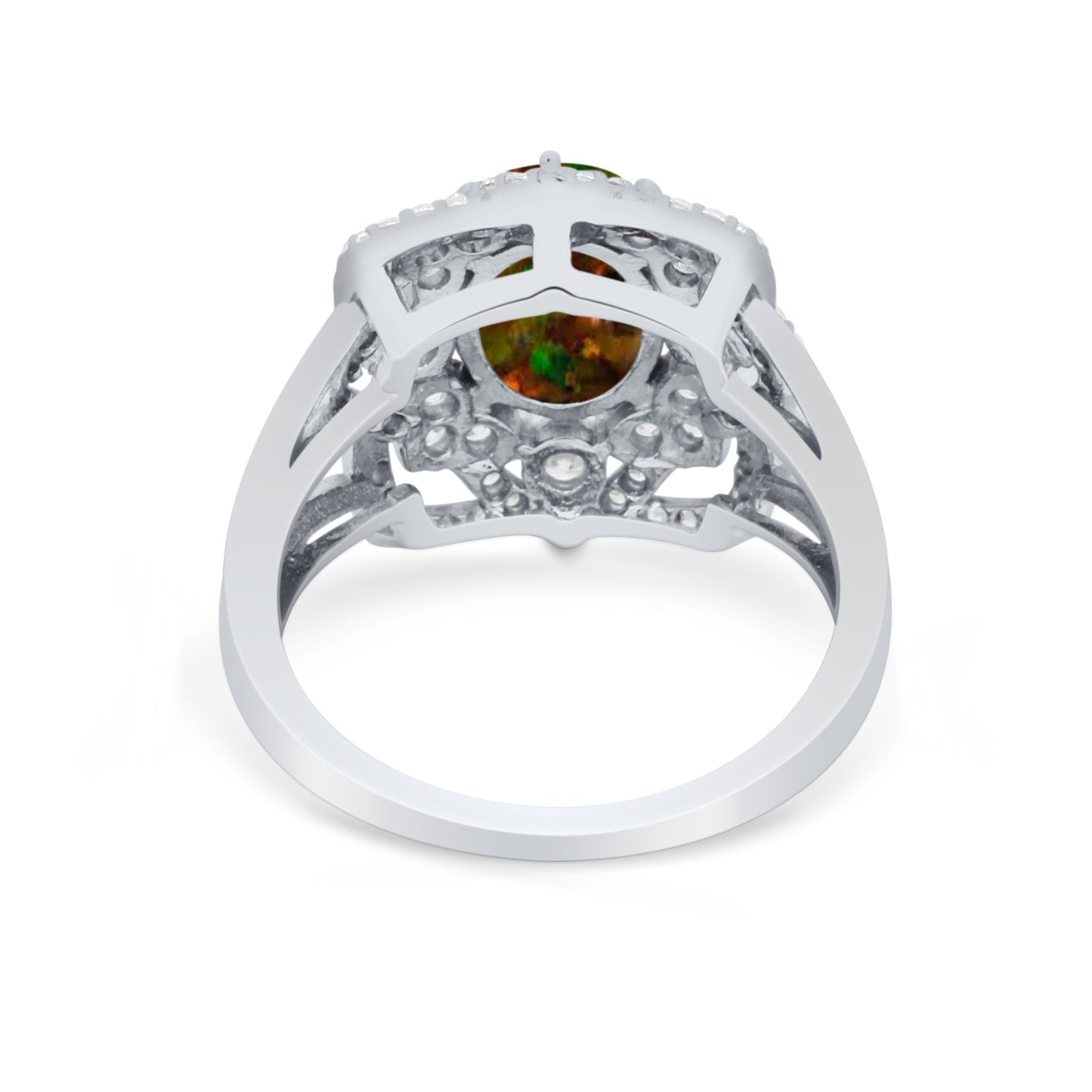 Art Deco Oval Wedding Ring Round Simulated Cubic Zirconia 925 Sterling Silver