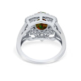 Art Deco Oval Wedding Ring Round Simulated Cubic Zirconia 925 Sterling Silver