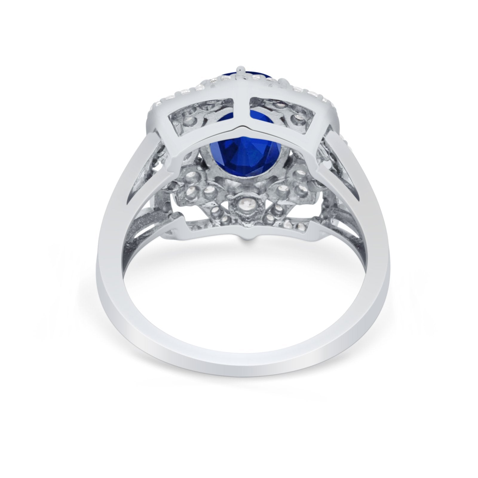 Art Deco Oval Wedding Ring Round Simulated Cubic Zirconia 925 Sterling Silver