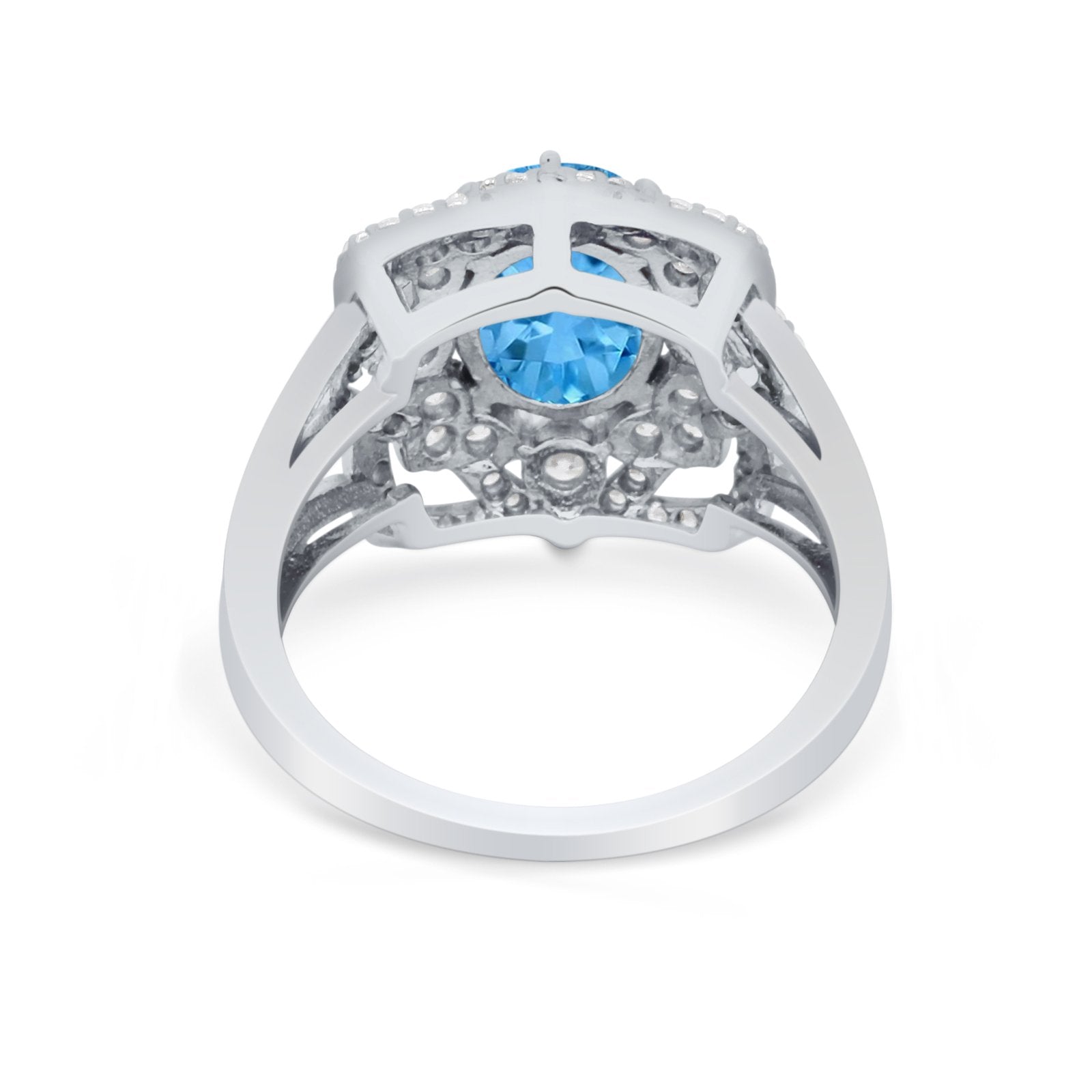 Art Deco Oval Wedding Ring Round Simulated Cubic Zirconia 925 Sterling Silver