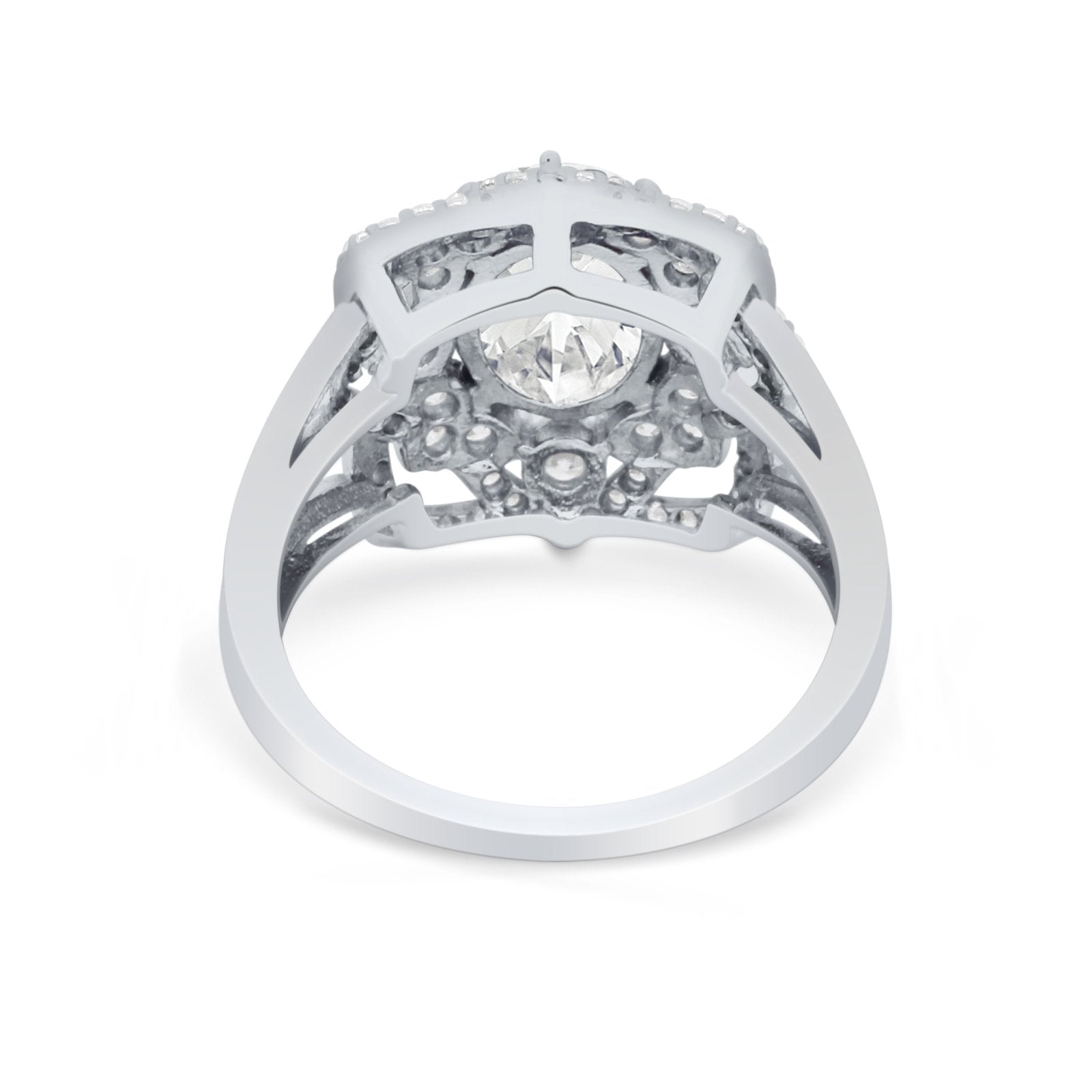 Art Deco Oval Wedding Ring Round Simulated Cubic Zirconia 925 Sterling Silver