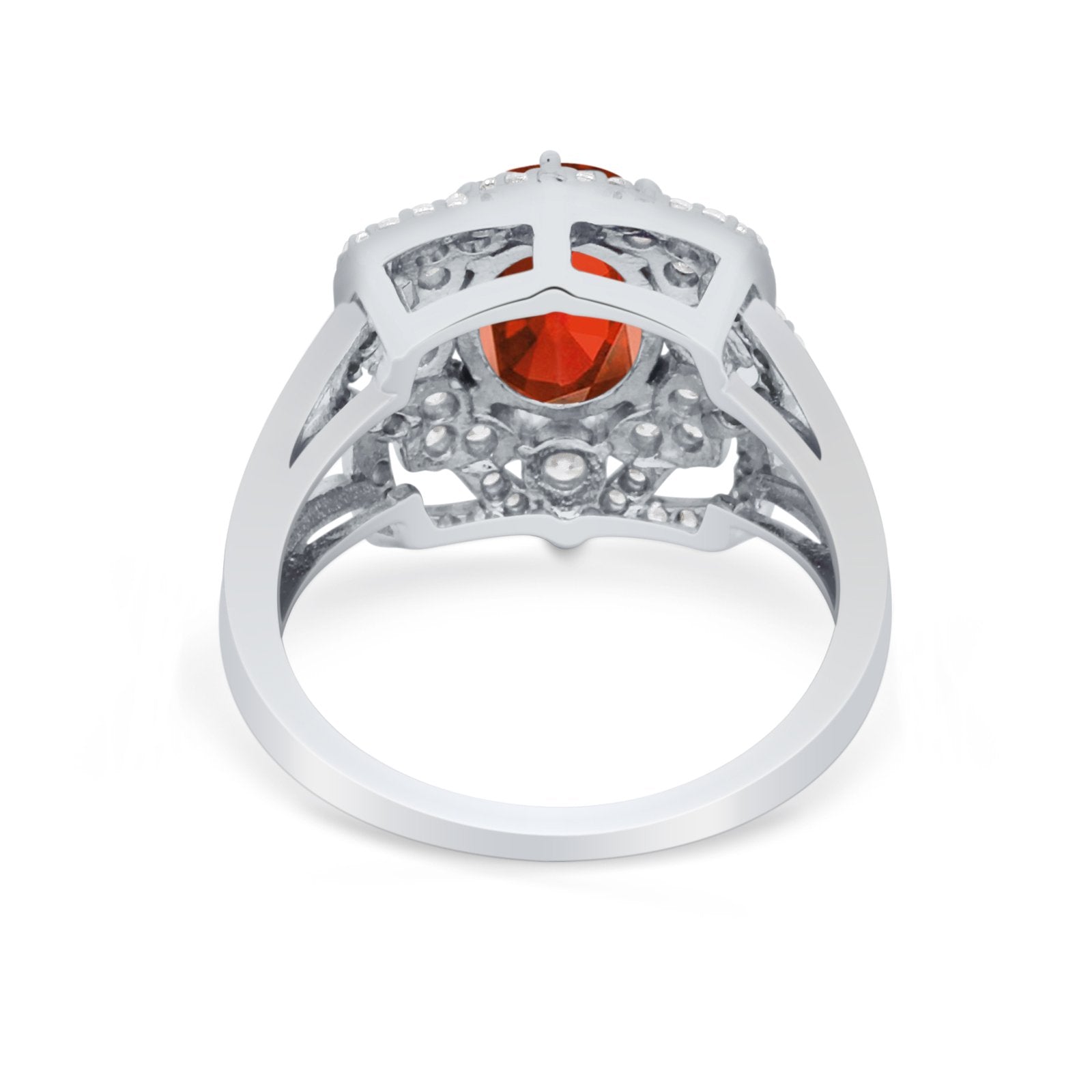 Art Deco Oval Wedding Ring Round Simulated Cubic Zirconia 925 Sterling Silver