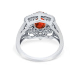 Art Deco Oval Wedding Ring Round Simulated Cubic Zirconia 925 Sterling Silver