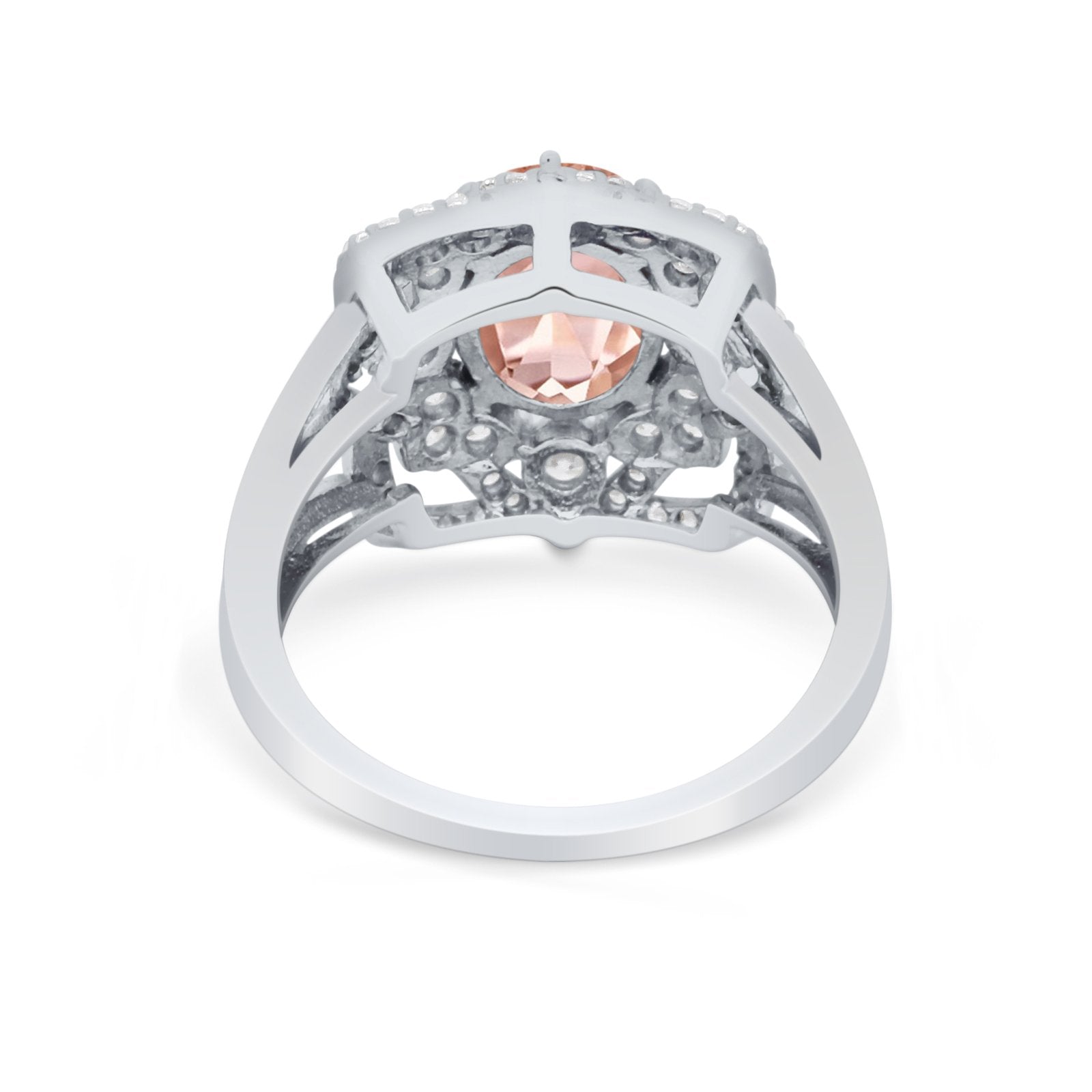 Art Deco Oval Wedding Ring Round Simulated Cubic Zirconia 925 Sterling Silver