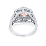 Art Deco Oval Wedding Ring Round Simulated Cubic Zirconia 925 Sterling Silver