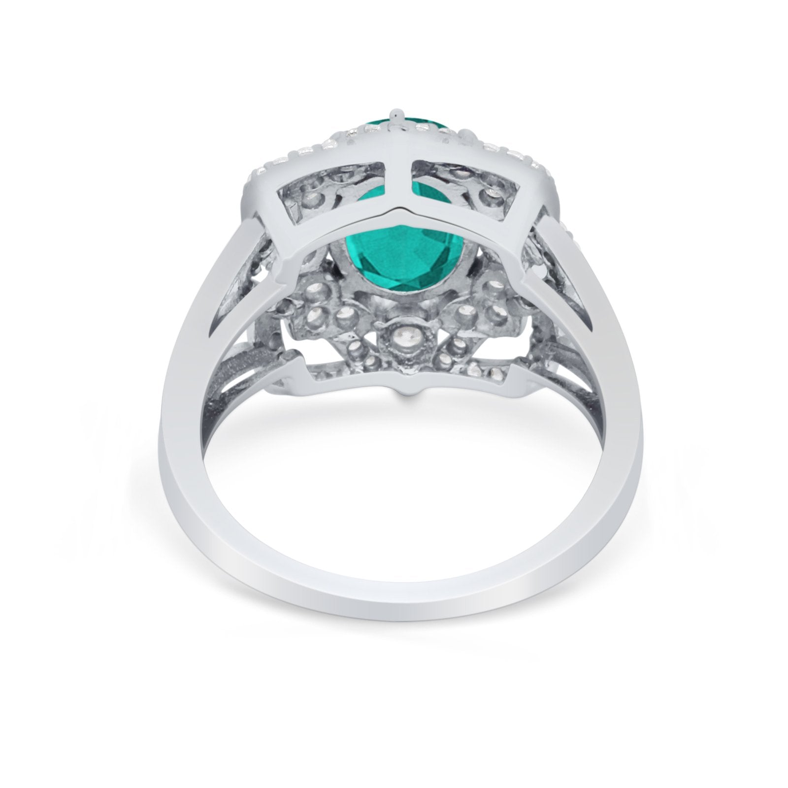 Art Deco Oval Wedding Ring Round Simulated Cubic Zirconia 925 Sterling Silver