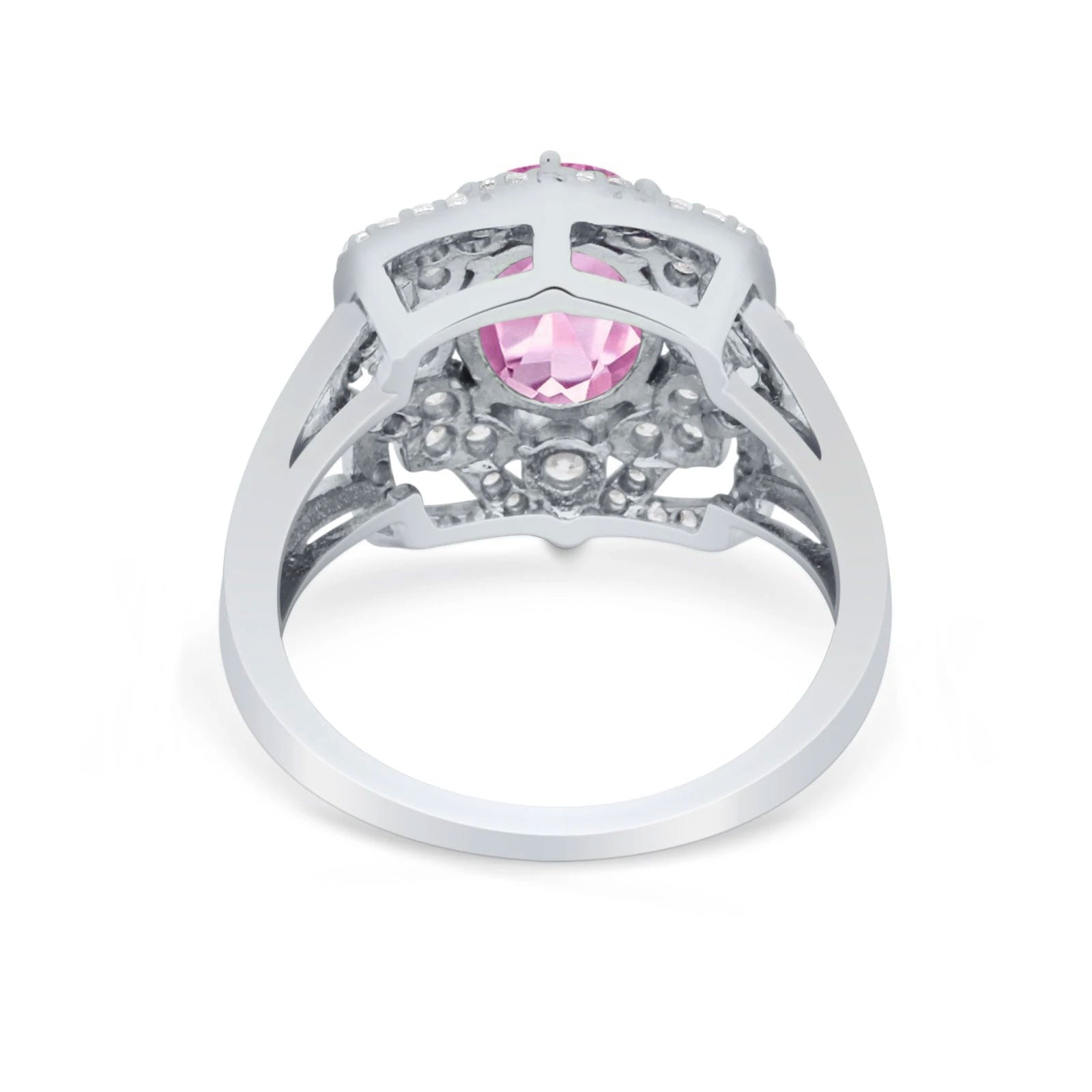 Art Deco Oval Wedding Ring Round Simulated Cubic Zirconia 925 Sterling Silver