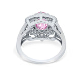 Art Deco Oval Wedding Ring Round Simulated Cubic Zirconia 925 Sterling Silver