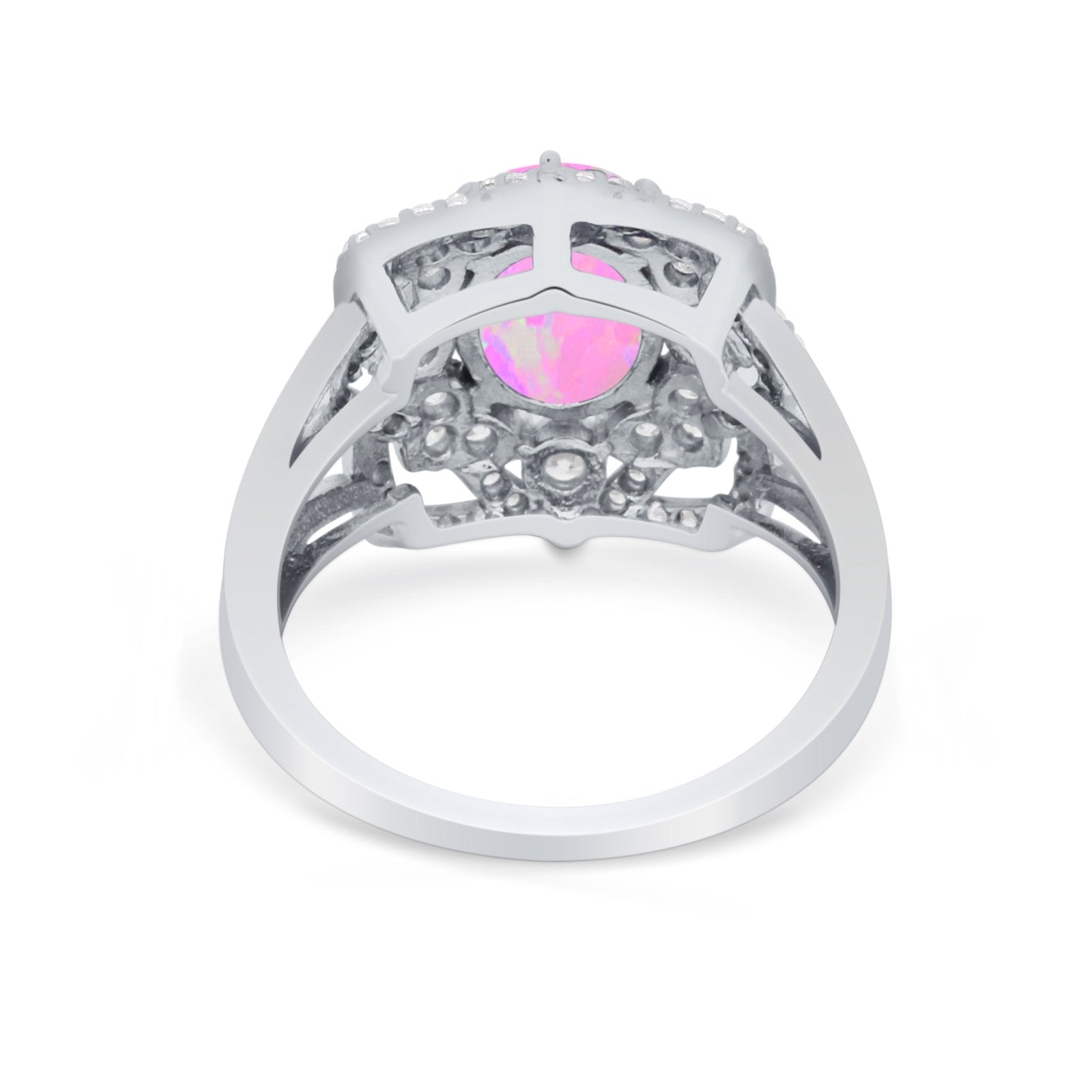 Art Deco Oval Wedding Ring Round Simulated Cubic Zirconia 925 Sterling Silver