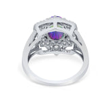 Art Deco Oval Wedding Ring Round Simulated Cubic Zirconia 925 Sterling Silver