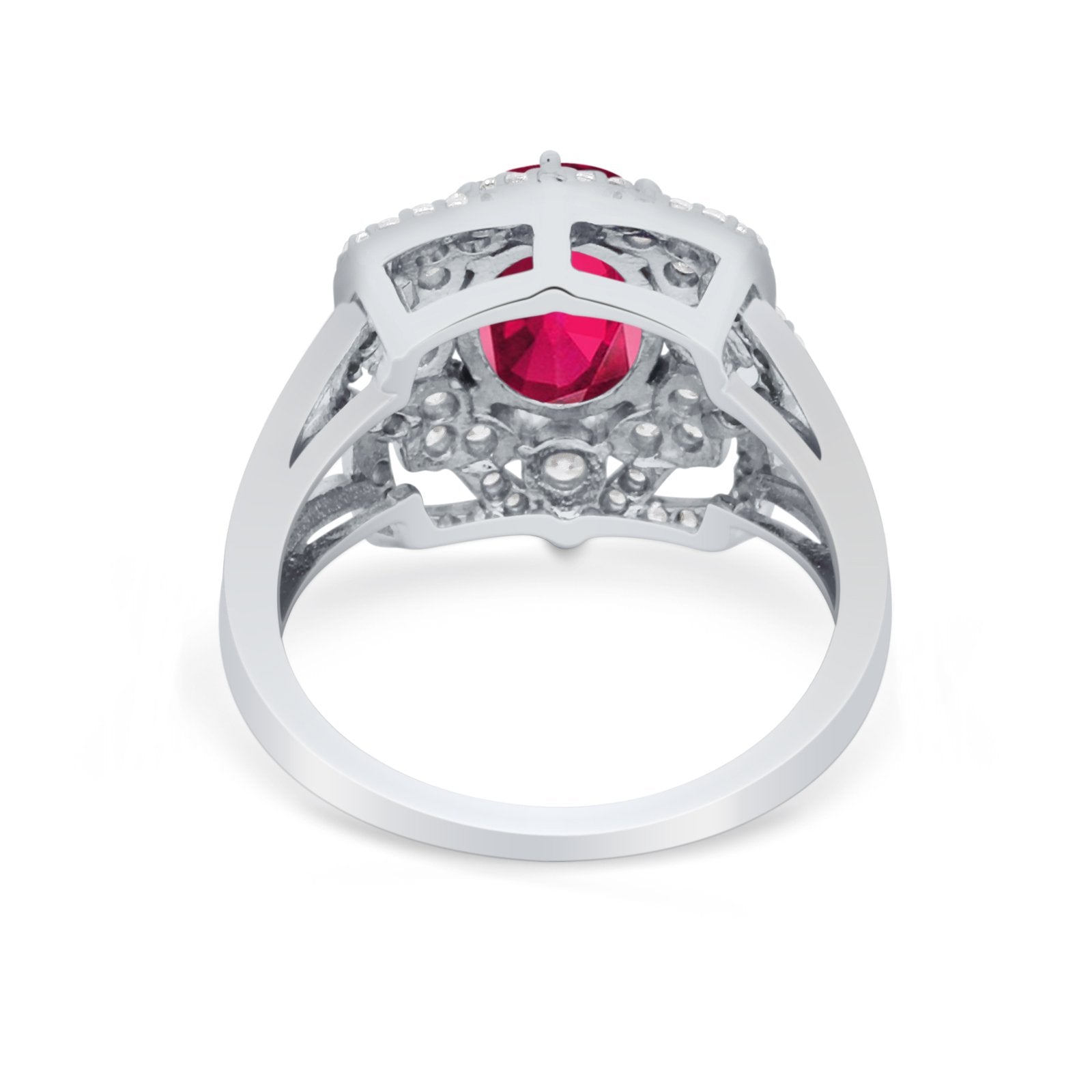 Art Deco Oval Wedding Ring Round Simulated Cubic Zirconia 925 Sterling Silver