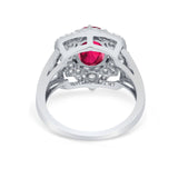Art Deco Oval Wedding Ring Round Simulated Cubic Zirconia 925 Sterling Silver