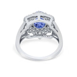 Art Deco Oval Wedding Ring Round Simulated Cubic Zirconia 925 Sterling Silver