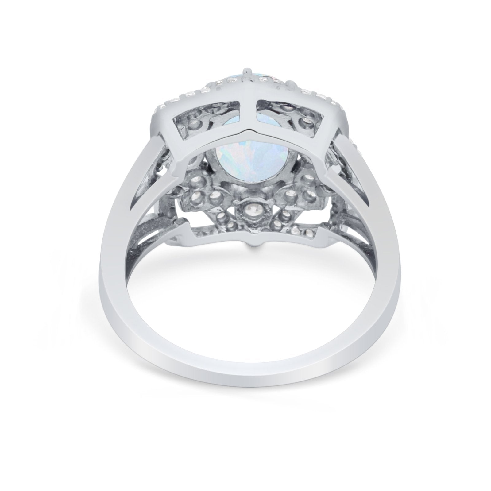 Art Deco Oval Wedding Ring Round Simulated Cubic Zirconia 925 Sterling Silver