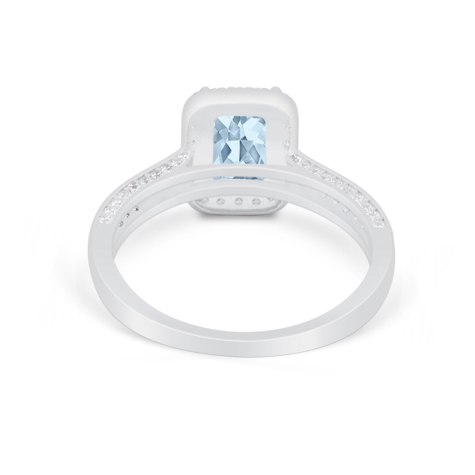 Vintage Emerald Cut Ring Round Simulated Cubic Zirconia 925 Sterling Silver