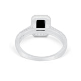 Vintage Emerald Cut Ring Round Simulated Cubic Zirconia 925 Sterling Silver