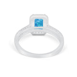 Vintage Emerald Cut Ring Round Simulated Cubic Zirconia 925 Sterling Silver