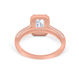 Vintage Emerald Cut Ring Round Simulated Cubic Zirconia 925 Sterling Silver